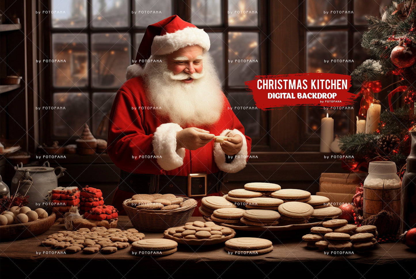 Santa Claus Digital Backdrop Christmas Kitchen Digital Backdrop Photography Christmas Digital Background Composite Digital Bakery Backdrop