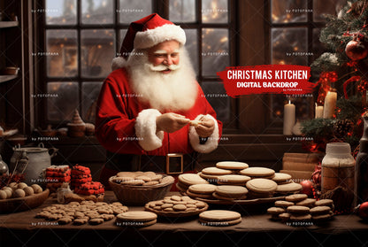 Santa Claus Digital Backdrop Christmas Kitchen Digital Backdrop Photography Christmas Digital Background Composite Digital Bakery Backdrop