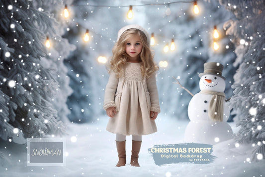 Christmas Forest Backdrop Winter Backdrop Christmas Snow Magic Forest Snowman Digital Background Christmas Studio Digital Backdrop Overlay