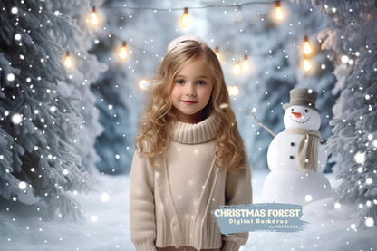 Christmas Forest Backdrop Winter Backdrop Christmas Snow Magic Forest Snowman Digital Background Christmas Studio Digital Backdrop Overlay