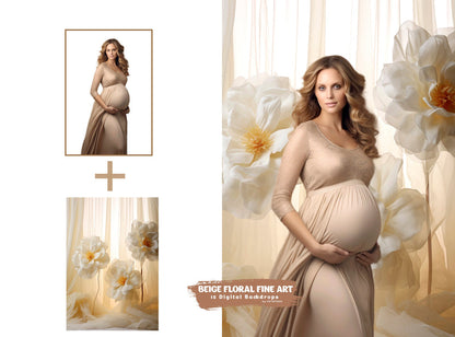Fine Art Beige Floral Digital Backdrops Maternity Backdrop Overlay Photoshop Art Textures Overlays Photography Digital Background Overlays