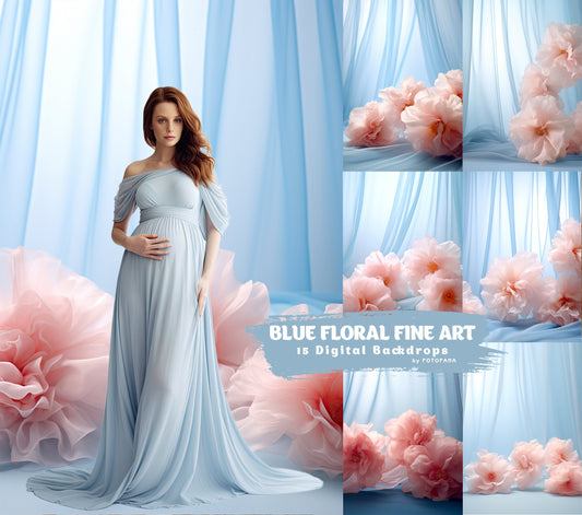 Fine Art Blue Floral Digital Backdrops Maternity Backdrop Overlay Photoshop Art Textures Overlays Photography Digital Background Overlays