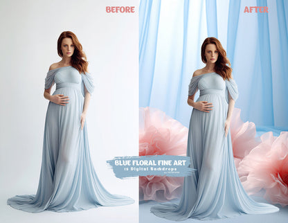 Fine Art Blue Floral Digital Backdrops Maternity Backdrop Overlay Photoshop Art Textures Overlays Photography Digital Background Overlays
