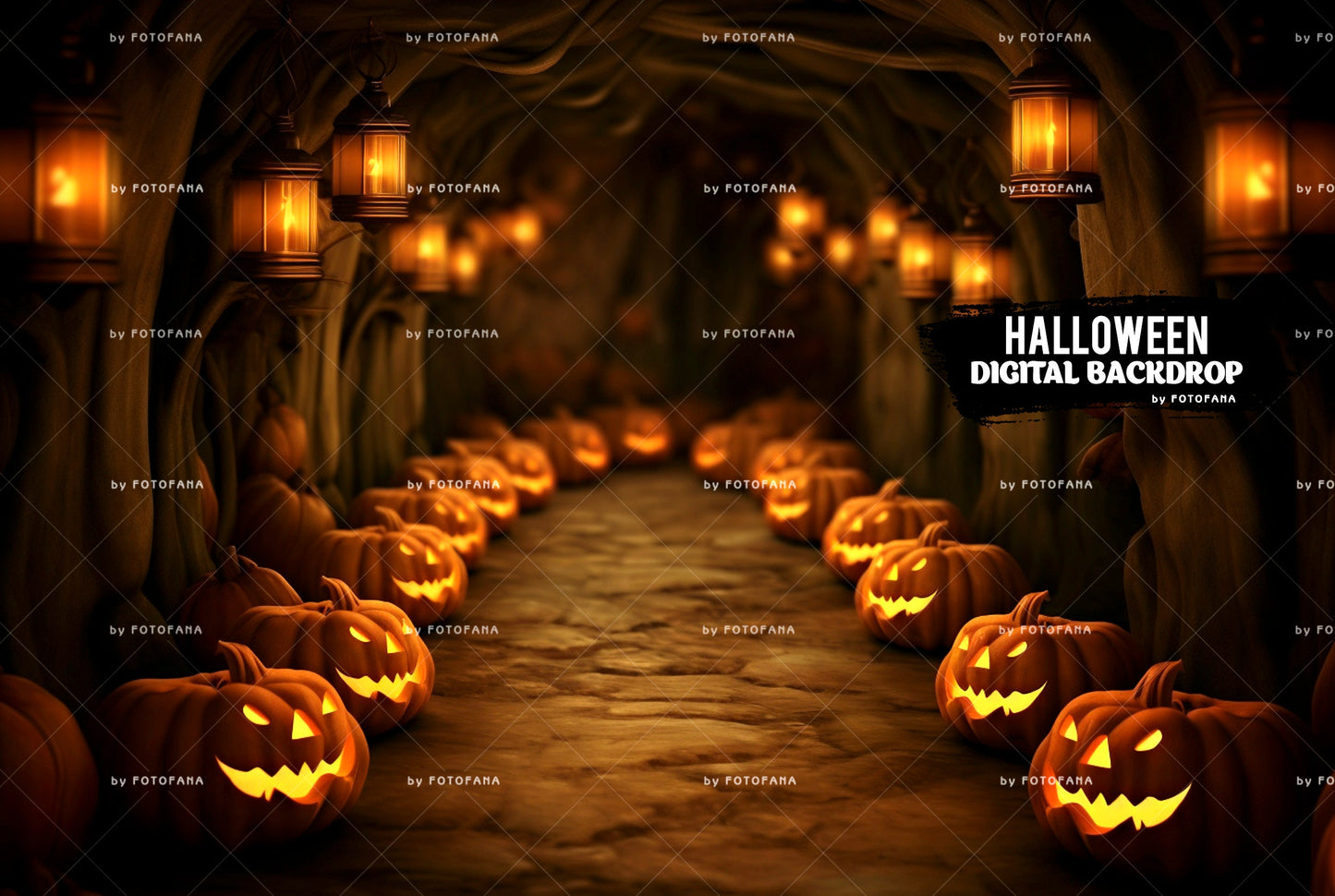 Halloween Digital Backdrop Autumn Path Overlay with Pumpkins Halloween Digital Background Composite Template Jack o' lantern arch Pumpkin