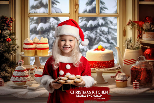 Christmas Kitchen Digital Backdrop Photography Christmas Digital Background Composite Christmas Digital Template Bakery Backdrop Portrait