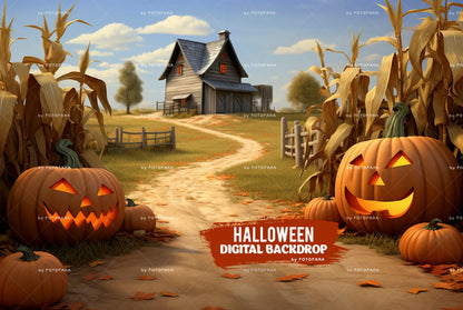 Halloween Farm Digital Backdrop Pumpkins Halloween Creepy Backdrop Jack O' Lantern Halloween Overlay Digital Background Photoshop Composite