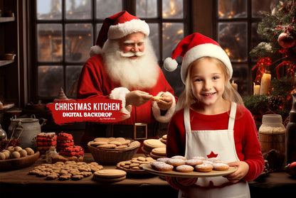 Santa Claus Digital Backdrop Christmas Kitchen Digital Backdrop Photography Christmas Digital Background Composite Digital Bakery Backdrop