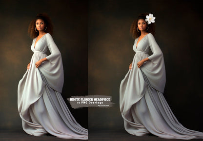 White Flower Headpiece Overlay Floral Maternity Backdrop Overlay Studio Backdrop Overlays Fine Art Floral Textures Photoshop Overlays Png
