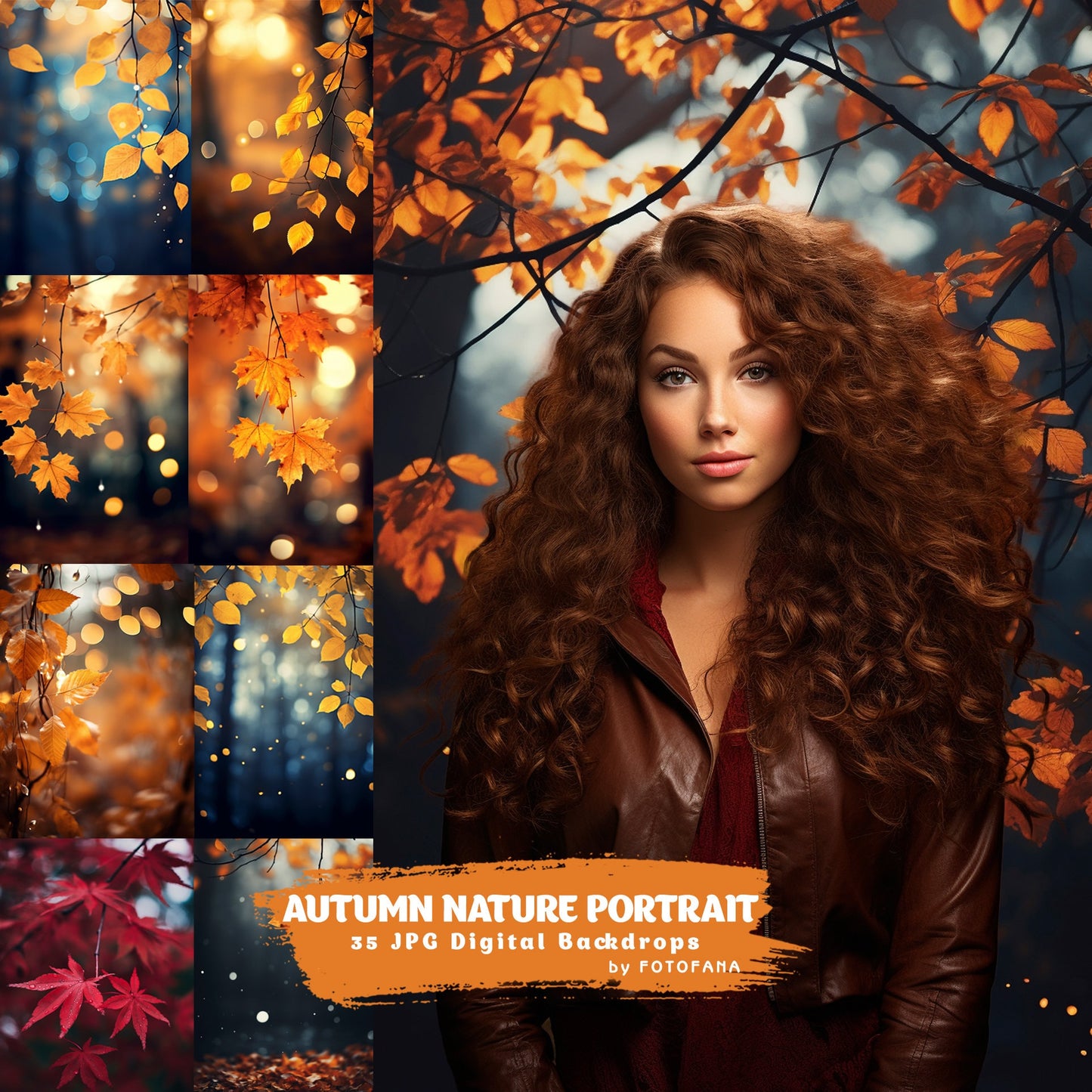 Autumn Nature Portrait Backdrops for Photoshop Digital Fall Photo Editing Backgrounds Yellow Orange Foliage Autumn Digital Backdrop Overlay