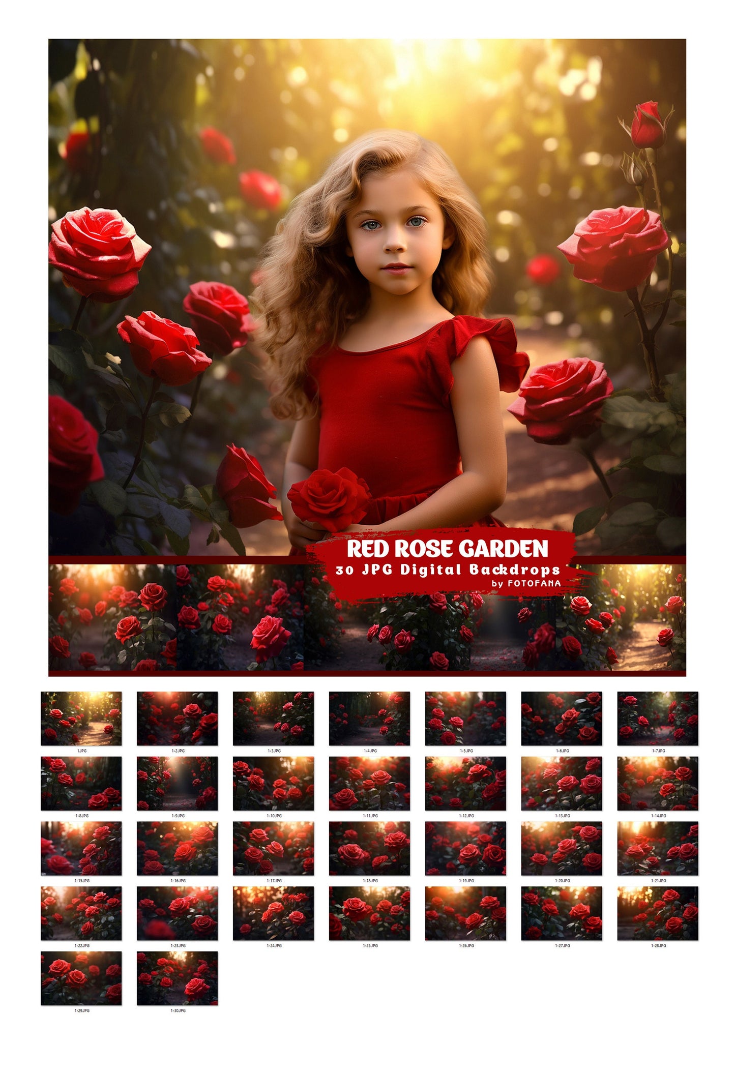 Red Rose Garden digital backdrop Portait Summer Flower Photography Composite Digital Background Maternity Backdrop Floral Overlay Backdrop