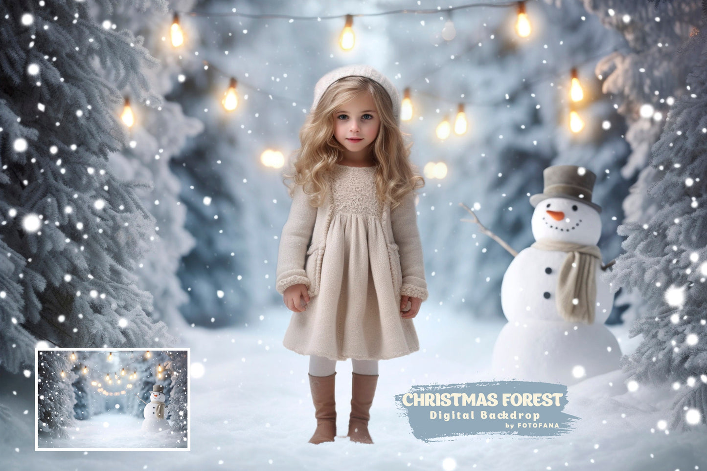 Christmas Forest Backdrop Winter Backdrop Christmas Snow Magic Forest Snowman Digital Background Christmas Studio Digital Backdrop Overlay