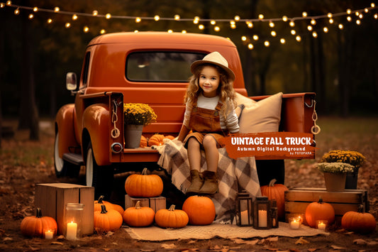 Vintage Fall Truck Autumn Digital Background Orange Truck and Pumpkins Fall Digital Backdrop for Photography Instant download Fall Backdrop