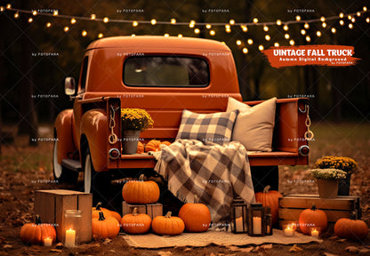 Vintage Fall Truck & Pumpkins Backdrop