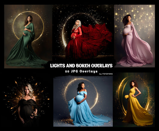 50 Lights and bokeh Overlays Gold Maternity Rings Circle Overlays Christmas Maternity Light Ring Circles Shine Ring Light Maternity Backdrop