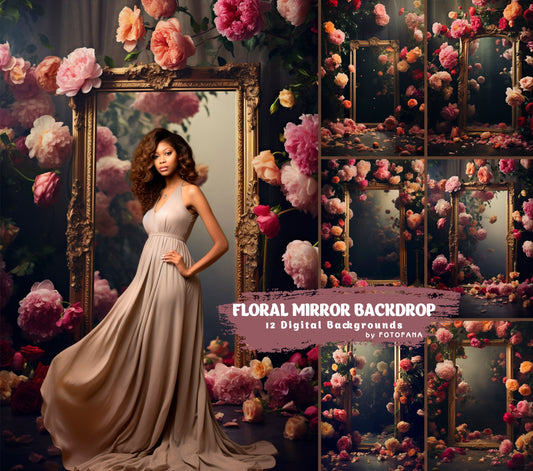 Floral mirror Digital Backdrop Maternity Floral Digital Backdrop Overlay Maternity Digital Backdrops for Photoshop Floral Maternity Textures