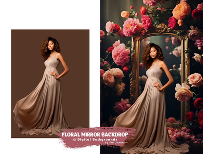 Floral Mirror Digital Backdrop Maternity Floral Digital Backdrop Overlay Maternity Digital Backdrops For Photoshop Floral Maternity Textures