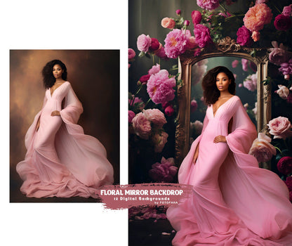 Floral Mirror Digital Backdrop Maternity Floral Digital Backdrop Overlay Maternity Digital Backdrops For Photoshop Floral Maternity Textures
