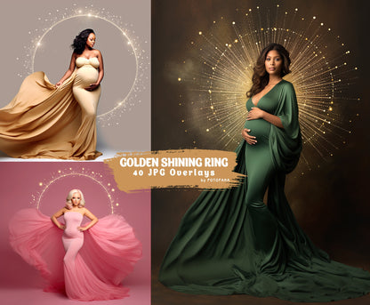 40 Golden MATERNITY RINGS Overlays Circle Halo Maternity Light Ring Frame Circles Shine Ring Light Maternity Digital Backdrop Texture JPG