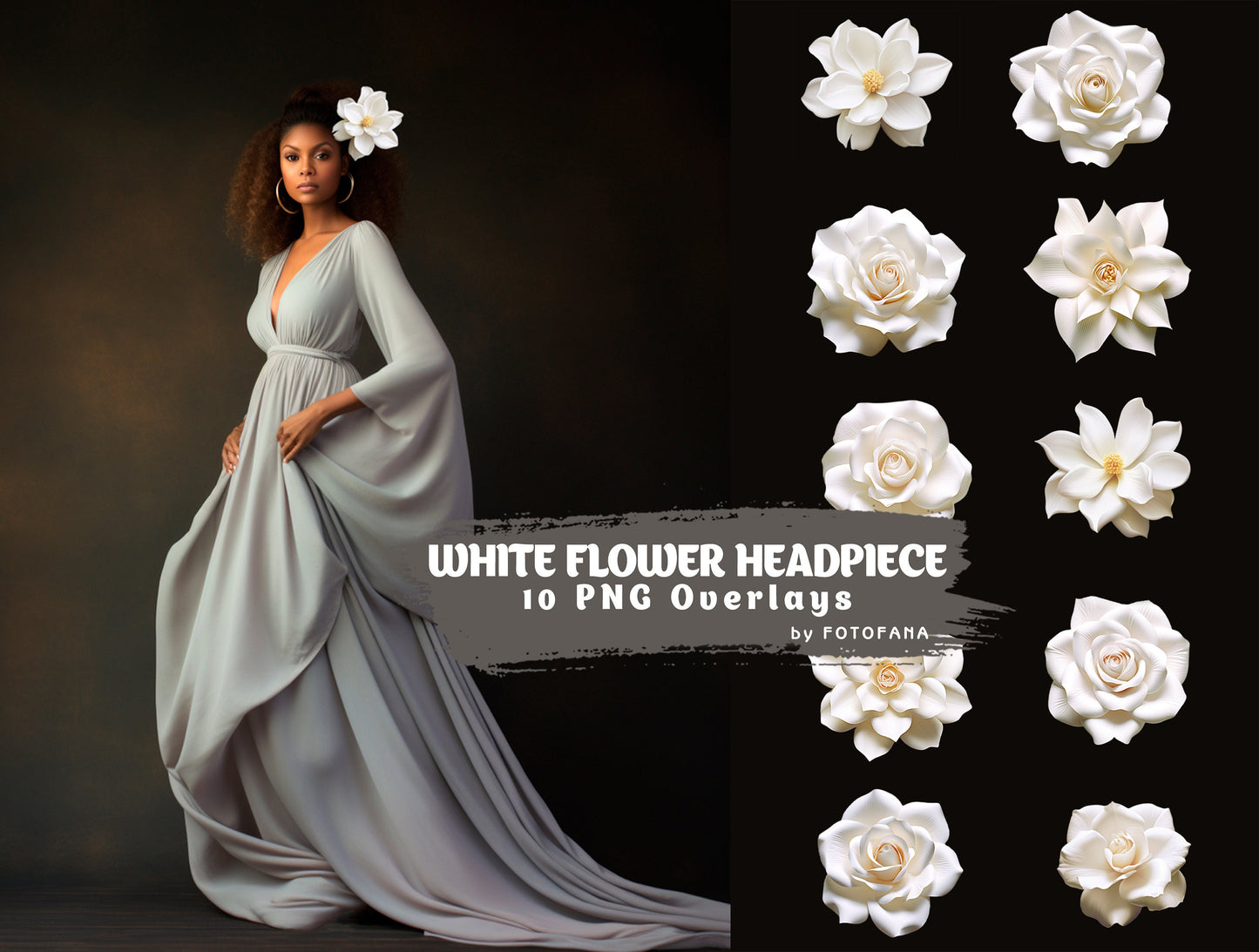 White Flower Headpiece Overlay Floral Maternity Backdrop Overlay Studio Backdrop Overlays Fine Art Floral Textures Photoshop Overlays PNG