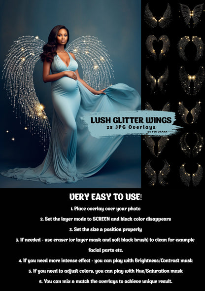 25 Glitter Wings Fairy Wings Overlays Maternity Backdrop Digital Overlays Studio Digital Backdrops Photoshop Maternity Fine Art Textures JPG