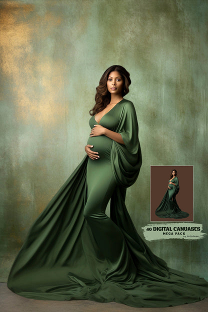 40 Fine Art Hand Painted Canvas Digital Backdrops, Photography Digital Backgrounds, Green Maternity Backdrops, Photoshop Textures Overlays