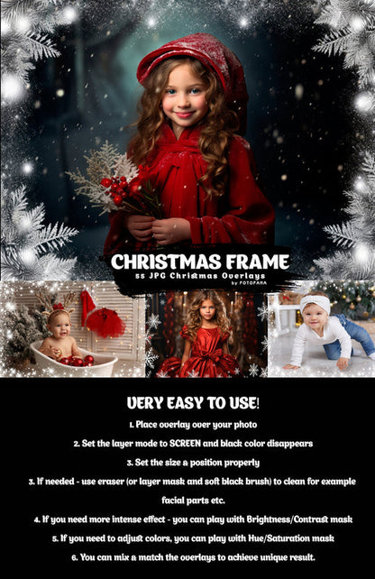Christmas Frame Winter Snow Photo Frames Photoshop Overlay Snowflakes Christmas Overlay Snow Backdrop Holiday Photo Effect White Winter Snow