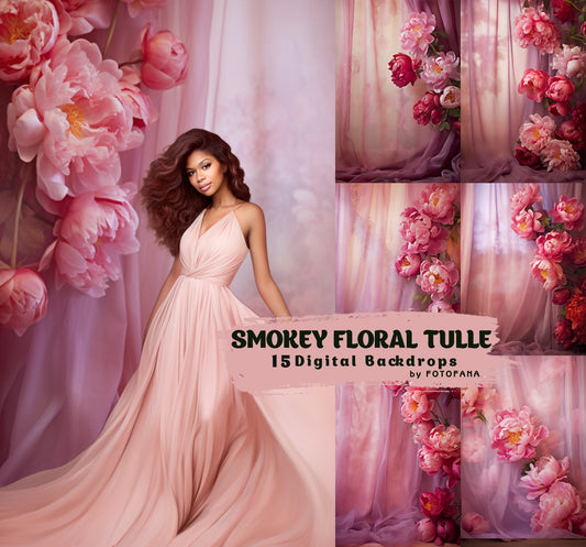 Smokey Floral Tulle Digital Backdrops Maternity Backdrop Overlay Photoshop Textures Overlays Photography Digital Backdrops for Photography