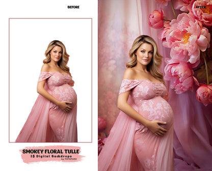 Smokey Floral Tulle Digital Backdrops Maternity Backdrop Overlay Photoshop Textures Overlays Photography Digital Backdrops For Photography