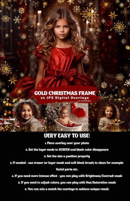 55 Christmas festive frame photo overlays for Photoshop with glitter gold effect Great for Christmas photography and holiday minis Christmas