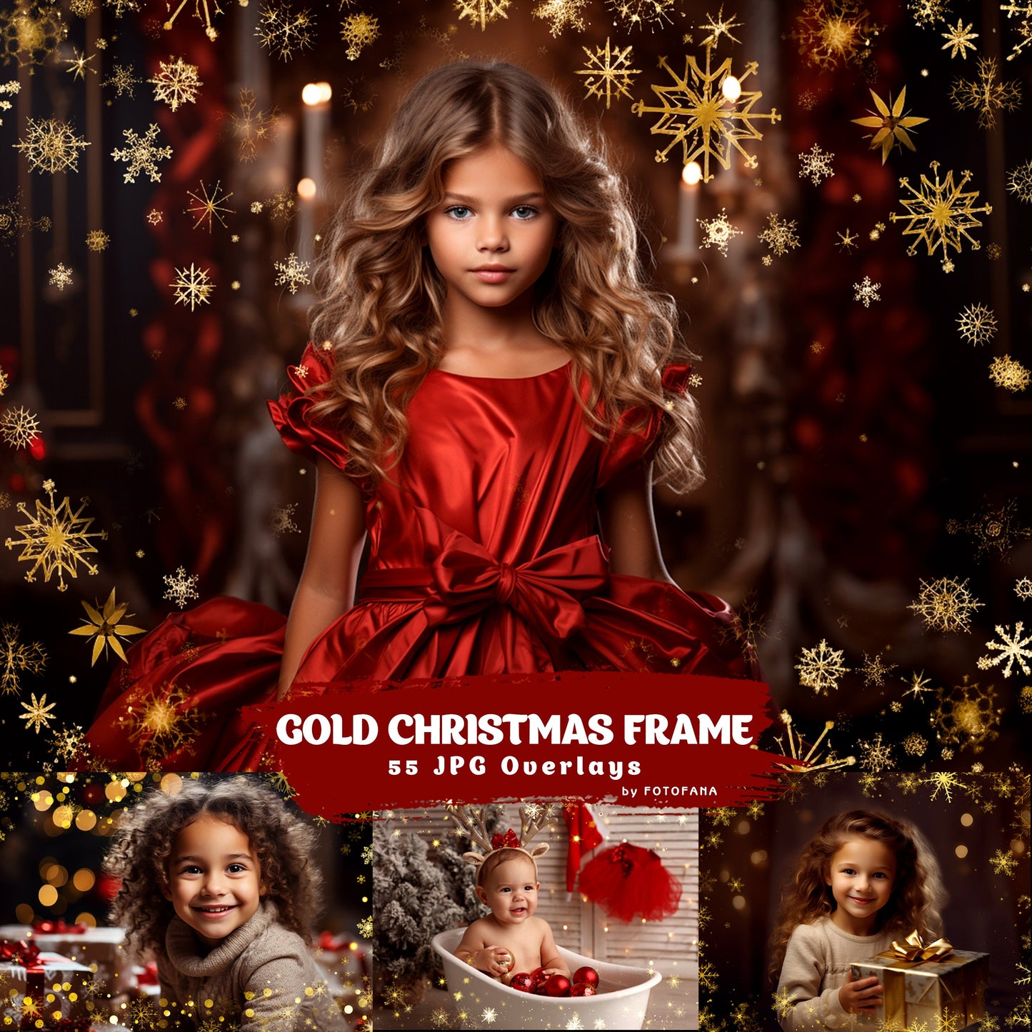 55 Christmas festive frame photo overlays for Photoshop with glitter gold effect Great for Christmas photography and holiday minis Christmas