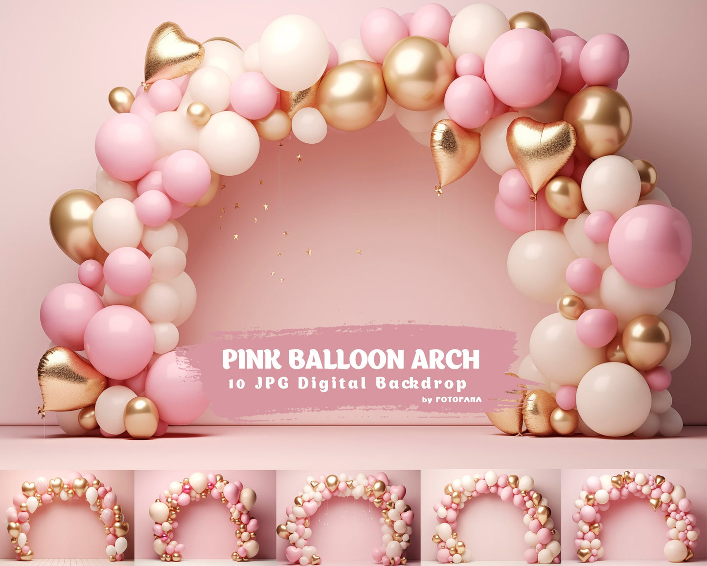 10 Pink Digital Backdrop Balloon Arch Celebration Download Backdrops Birthday Toddler Newborn Maternity Overlay Background Photoshop Studio