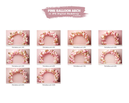 10 Pink Digital Backdrop Balloon Arch Celebration Download Backdrops Birthday Toddler Newborn Maternity Overlay Background Photoshop Studio