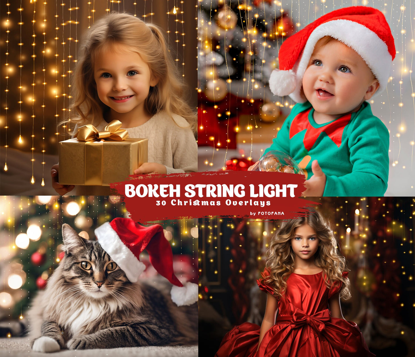 Bokeh String Light Overlays, Christmas Overlays, Fairy Light Photoshop Overlays, Christmas Bokeh, Christmas Digital Backdrop Winter Overlay