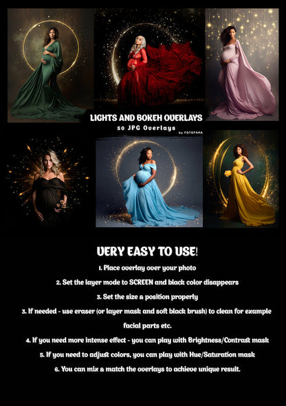 50 Lights And Bokeh Overlays Gold Maternity Rings Circle Overlays Christmas Maternity Light Ring Circles Shine Ring Light Maternity Backdrop