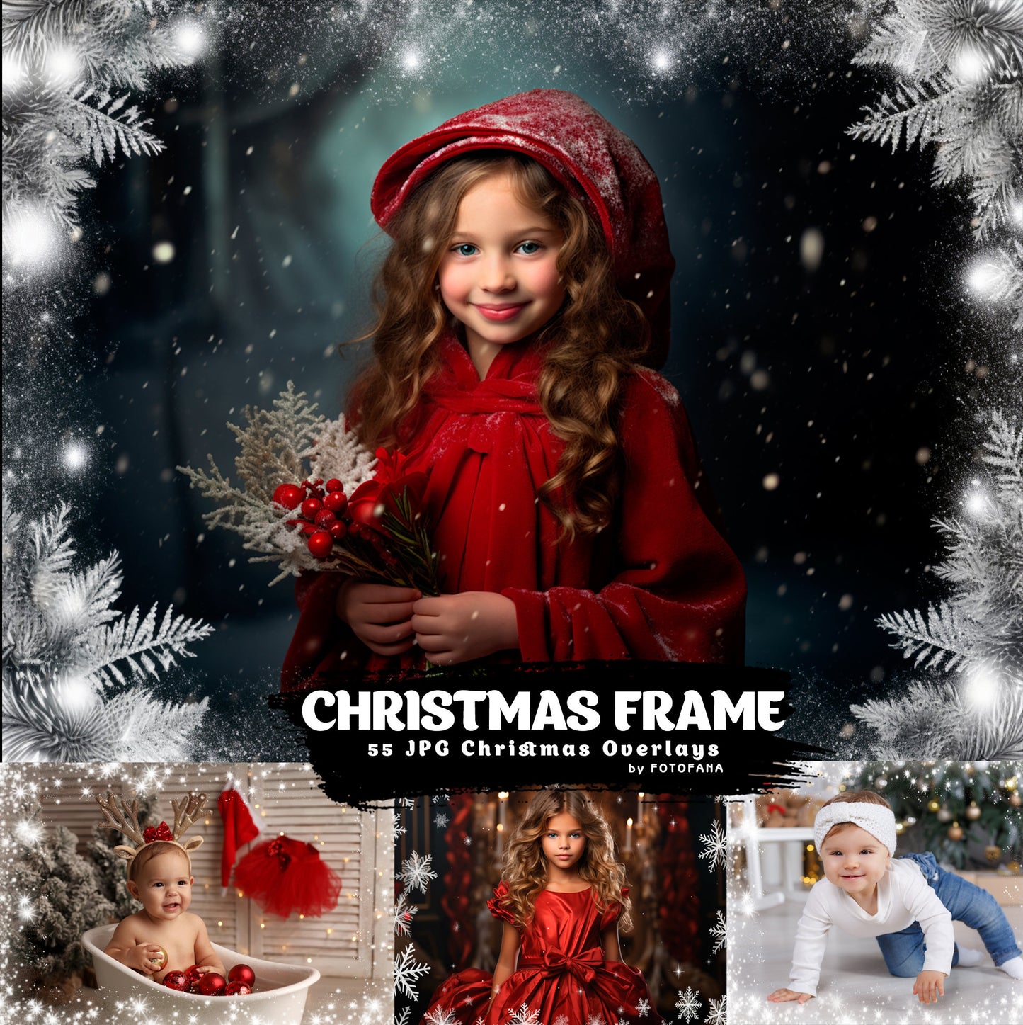 Christmas Frame Winter Snow Photo Frames Photoshop Overlay Snowflakes Christmas Overlay Snow Backdrop Holiday Photo Effect White Winter Snow