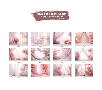 12 Pink Flower Dream Floral Digital Backdrop Maternity Overlays Silk Digital Backdrops Photoshop Digital Backdrop Overlays Fabric Backdrop