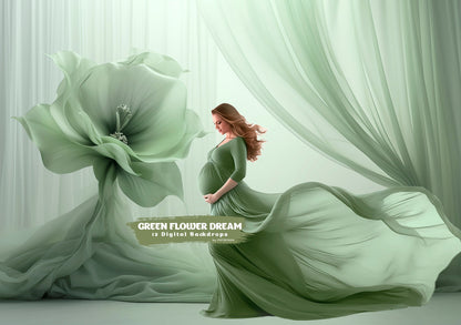 12 Green Flower Dream Floral Digital Backdrop Maternity Overlays Silk Digital Backdrops Photoshop Digital Tulle Overlays Fabric Backdrop