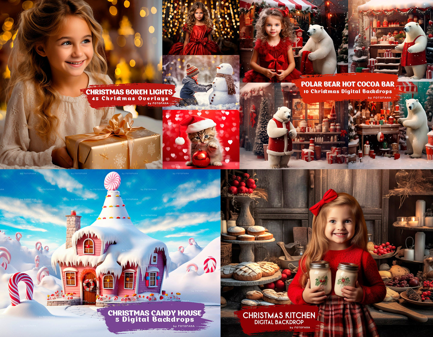 150 Christmas Digital Backdrops For Photography Fantasy Xmas Bundle Photo Templates for Kids Or Pets Christmas Background Digital Download