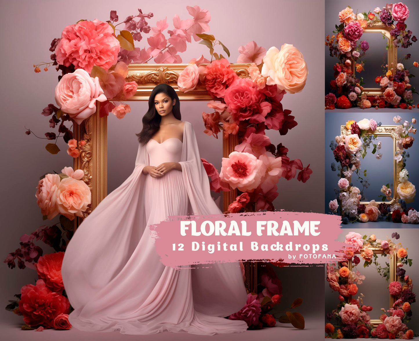 Floral Frame Digital Overlays Maternity Backdrop Digital Studio Overlays Fine Art Textures Photoshop Overlays Floral Digital Background