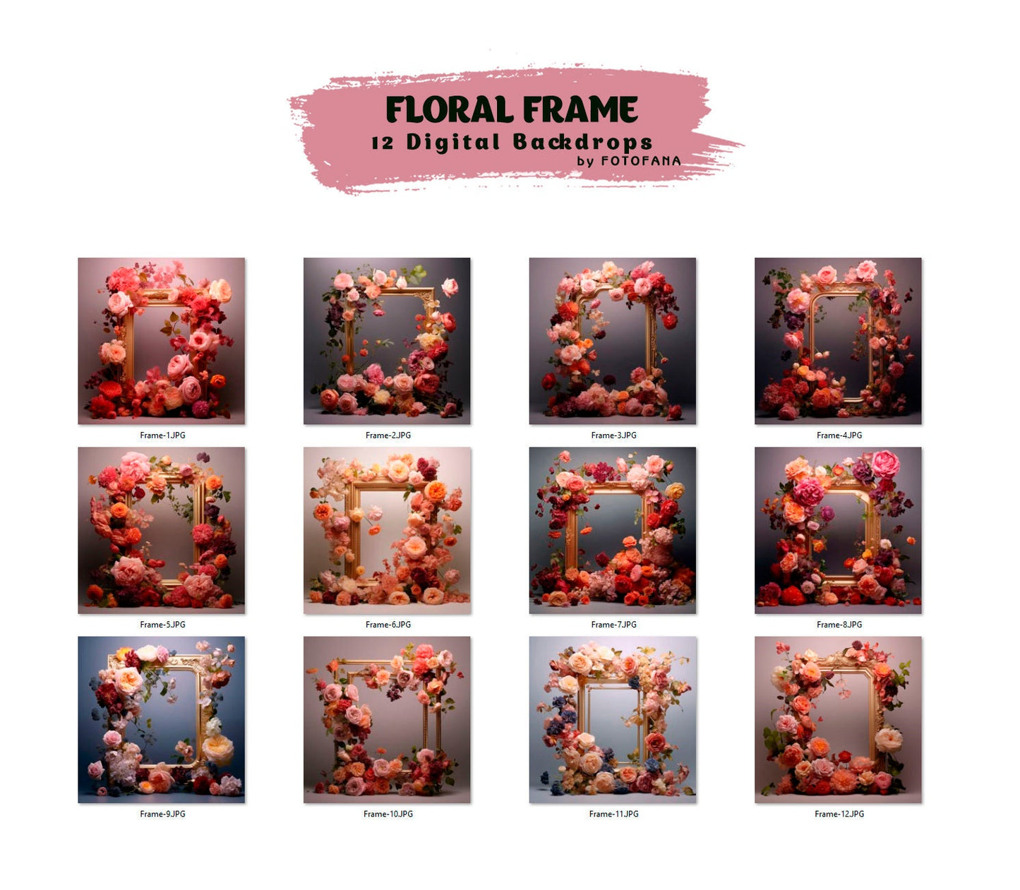 Floral Frame Digital Overlays Maternity Backdrop Digital Studio Overlays Fine Art Textures Photoshop Overlays Floral Digital Background