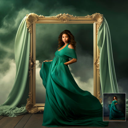 10 Mystery Gold Frame Digital Backdrops Maternity Overlays  Silk Fabric Backdrop Green Studio Overlays Fine Art Textures Photoshop Overlays