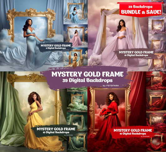 39 BUNDLE Mystery Gold Frame Digital Backdrops Maternity Overlays Flowing Fabric Studio Fine Art Textures Photoshop Overlays Background