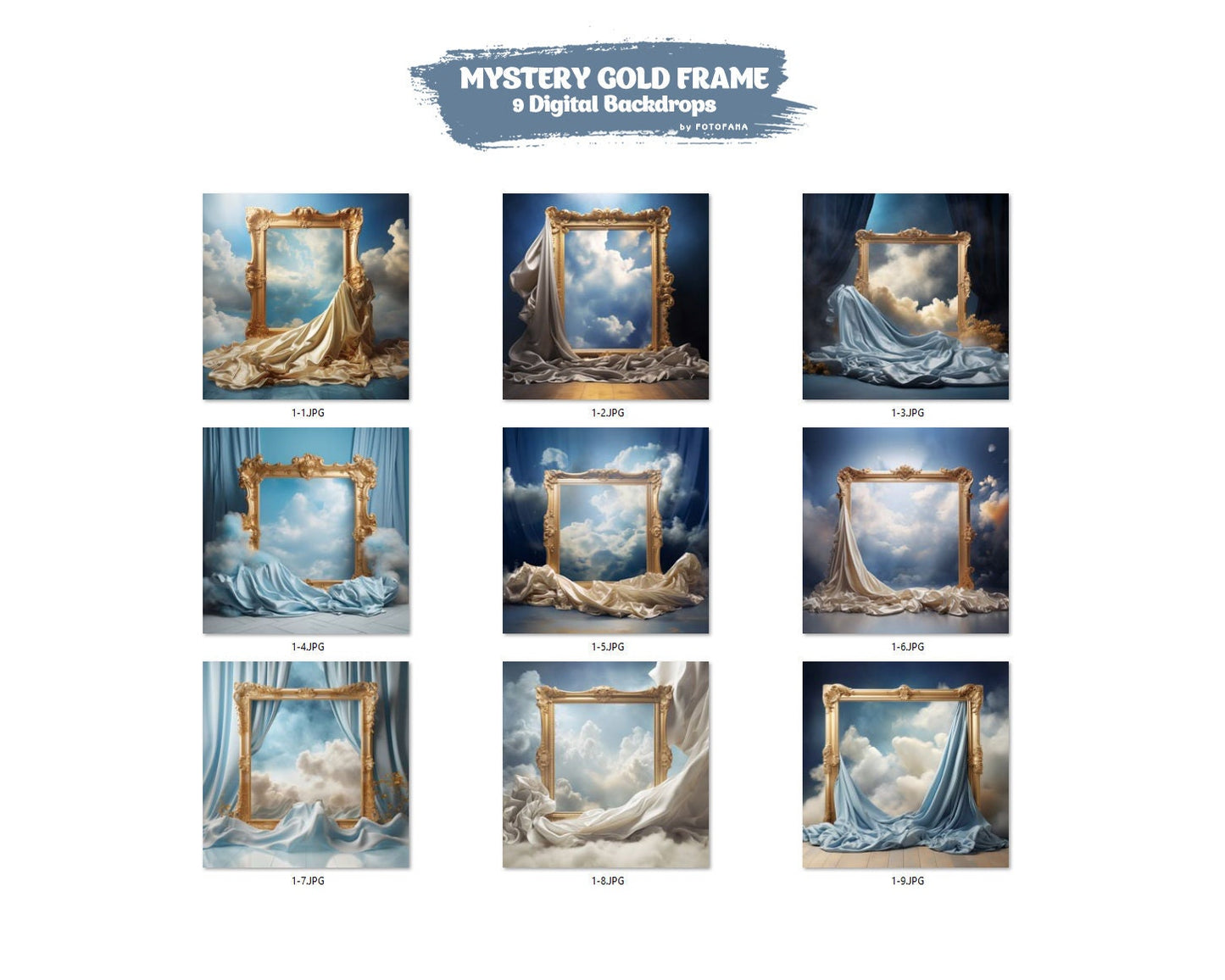 Mystery Gold Frame Digital Backdrop Maternity Overlays Flowing Fabric Overlays Textures Photoshop Overlays Blue Digital Backdrop Photoshop