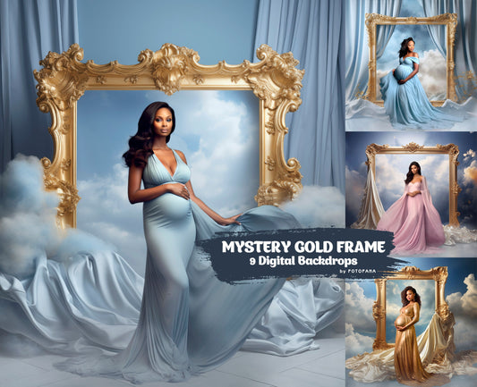 Mystery Gold Frame Digital Backdrop Maternity Overlays Flowing Fabric Overlays Textures Photoshop Overlays Blue Digital Backdrop Photoshop