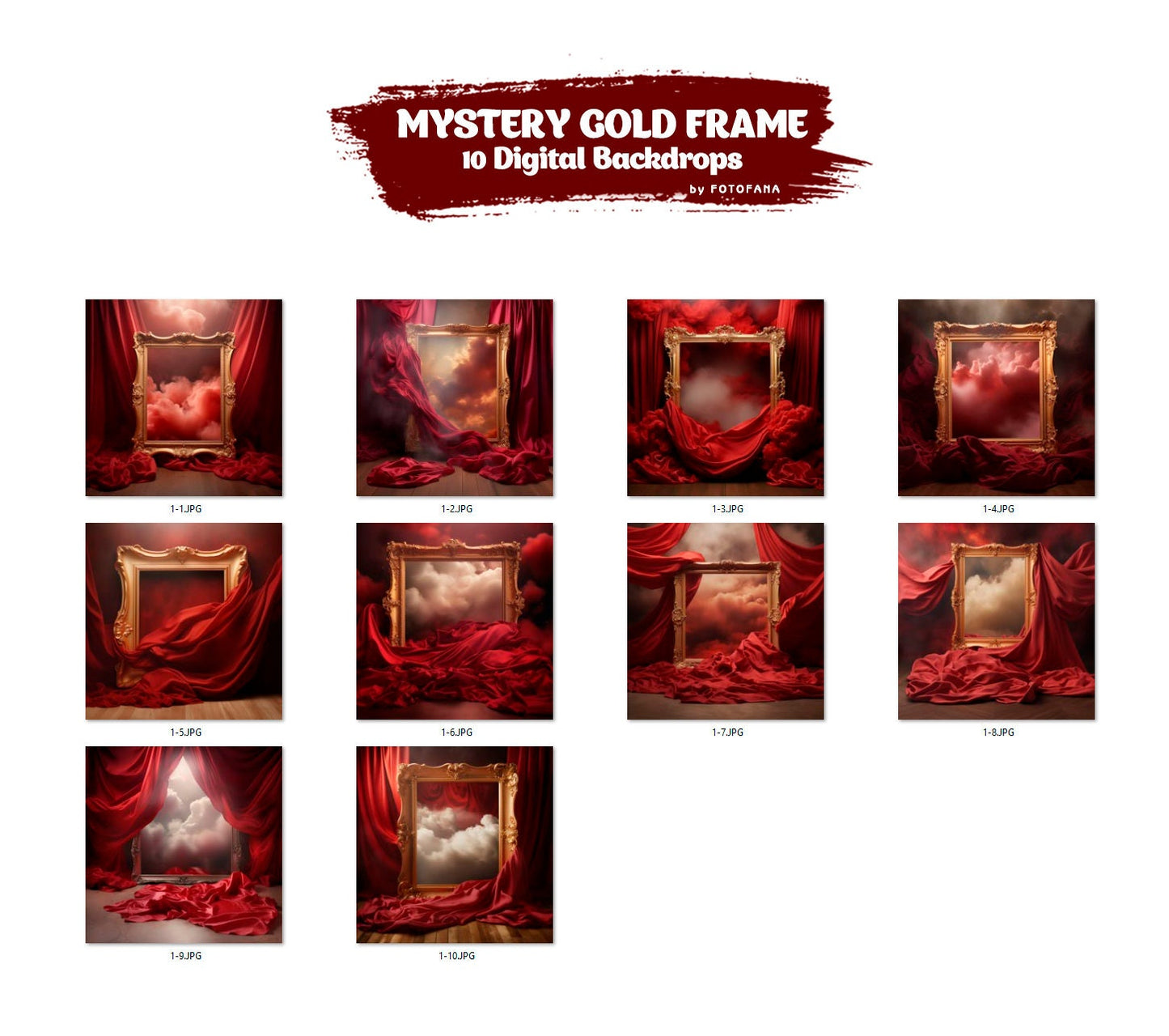 Mystery Gold Frame Digital Backdrops Maternity Overlays Flowing Fabric Studio Fine Art Textures Photoshop Overlays Red Digital Backgrounds