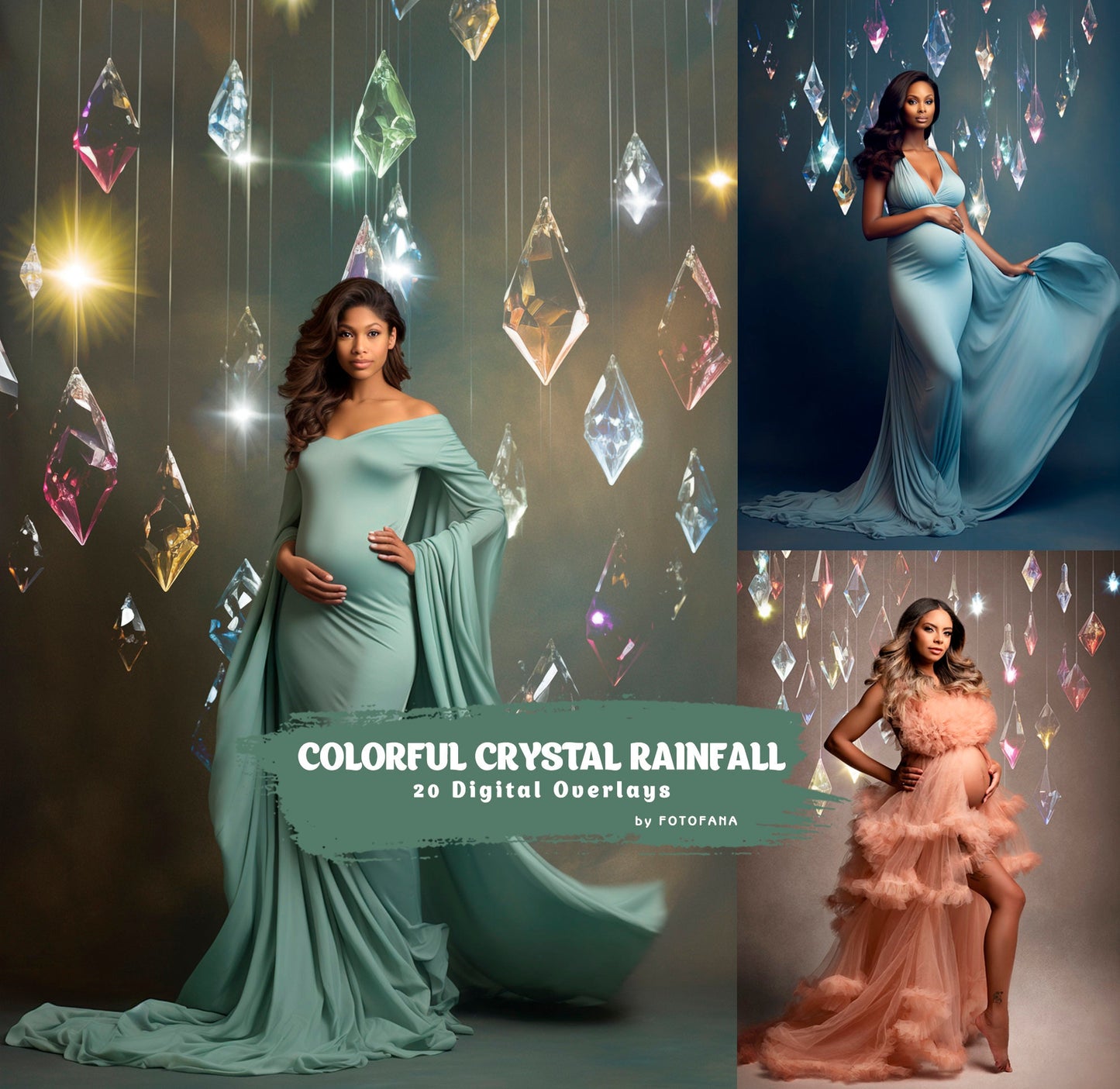 20 Colorful Сrystal Rainfall Digital Backdrops Maternity Overlays Maternity Studio Digital Backgrounds Fine Art Textures Overlays Photoshop