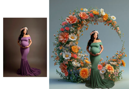 23 Floral Ring Digital Backdrops Maternity Floral Hoop Backdrop Overlay Maternity Digital Backdrops for Photoshop Floral Halo Moon Wreath
