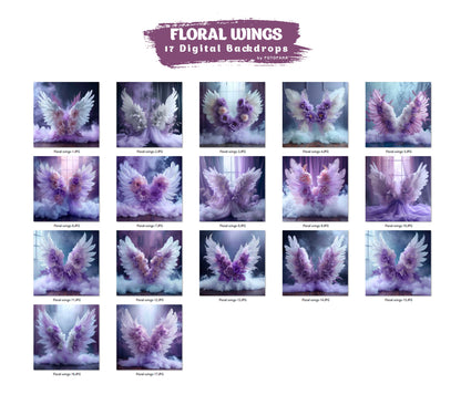 17 Floral Wings Backdrops Fine Art Floral Digital Backdrops Maternity Backdrop Overlays Wings Digital Background Photoshop Angel Wings
