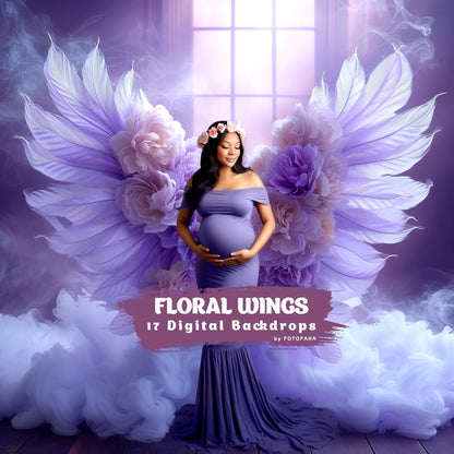 17 Floral Wings Backdrops Fine Art Floral Digital Backdrops Maternity Backdrop Overlays Wings Digital Background Photoshop Angel Wings