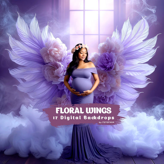 17 Floral Wings Backdrops Fine Art Floral Digital Backdrops Maternity Backdrop Overlays Wings Digital Background Photoshop Angel Wings